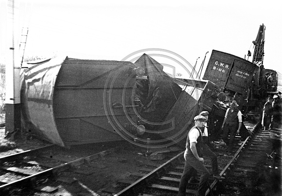Tram Inn. A derailed goods train on GWR